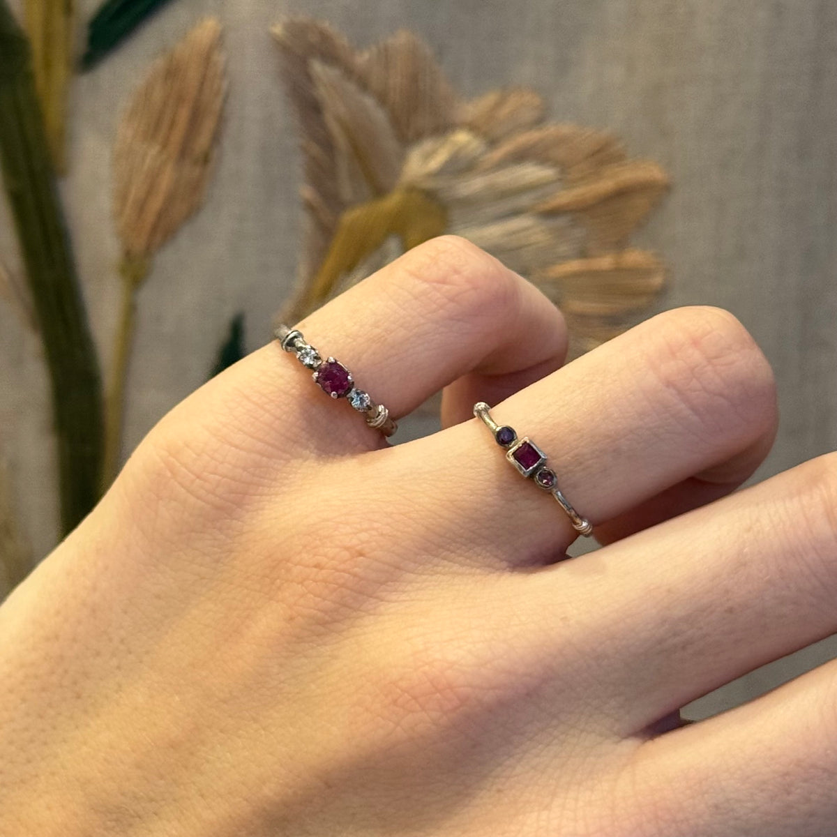 Trilogy Ring, Ruby, Topaz and Silver.