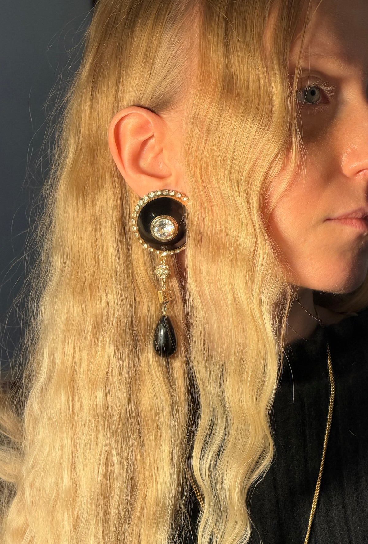 Valentino 1980s Black Glass Statement Clip-On Earrings