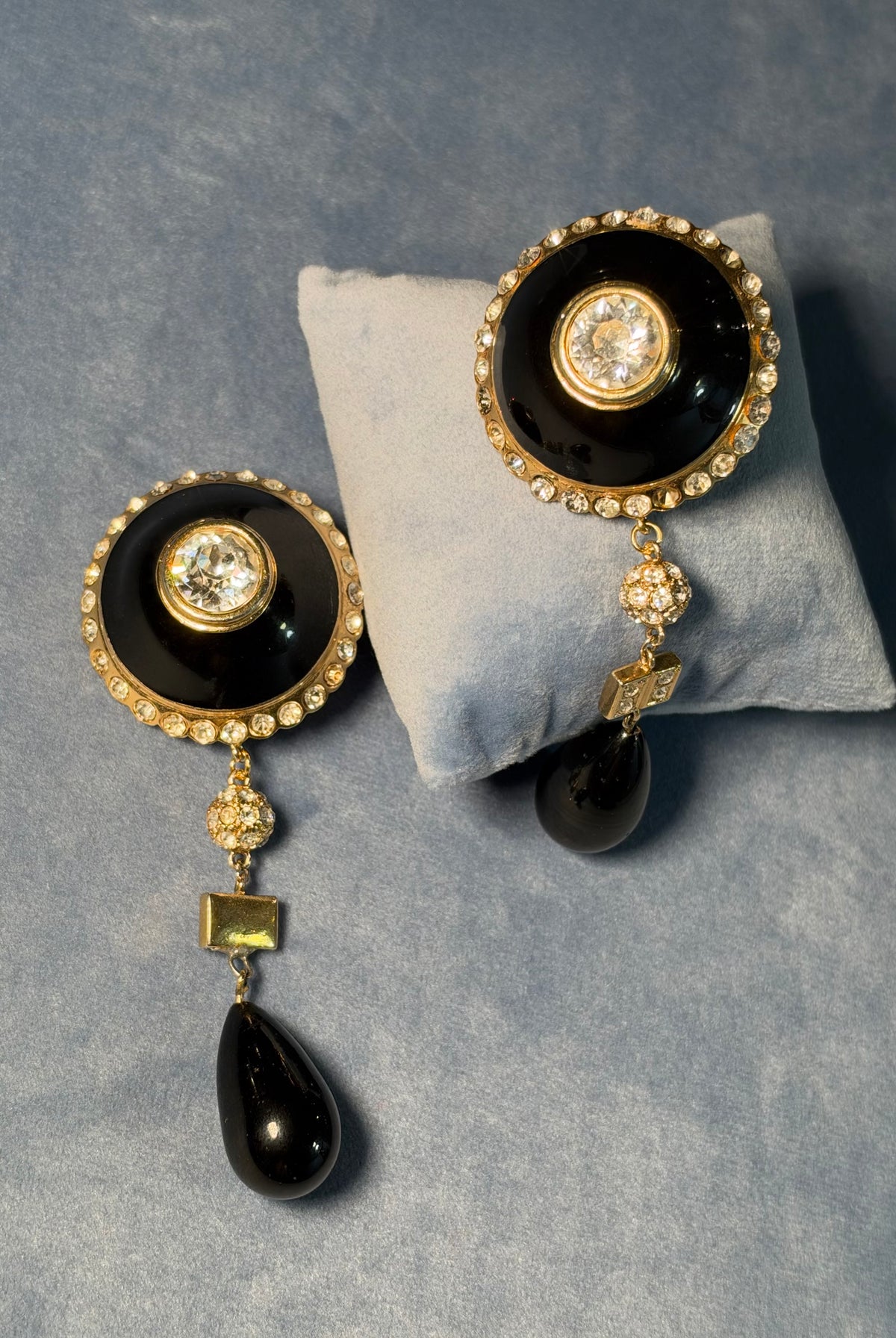Valentino 1980s Black Glass Statement Clip-On Earrings