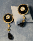 Valentino 1980s Black Glass Statement Clip-On Earrings
